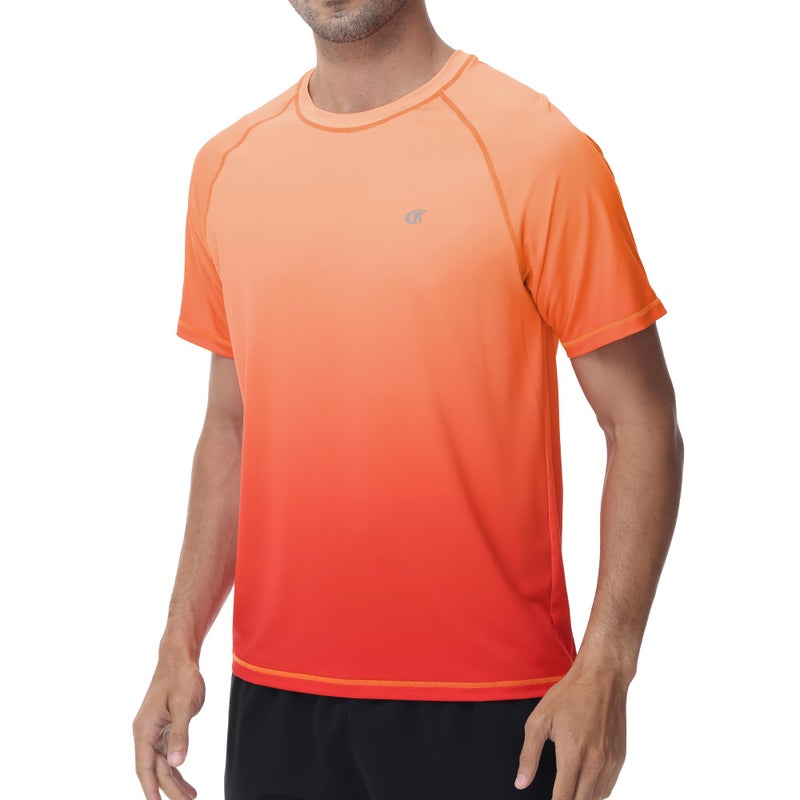 Satankud Rash Guard for Men UPF 50+ Swim Shirt Short Sleeve Sun Shirts Beach Swimwear Fishing Hiking Workout Tee (Orange Gradient Red,XX-Large) - Image 2